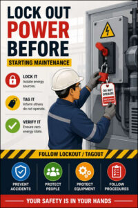 Lock Out Power Before Starting Maintenance – LOTO