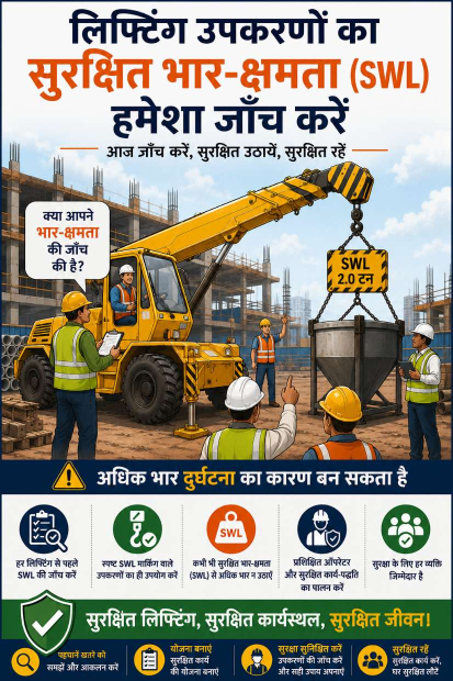 लिफ्टिंग उपकरणों की सुरक्षित भार-क्षमता (SWL) हमेशा जाँच करें