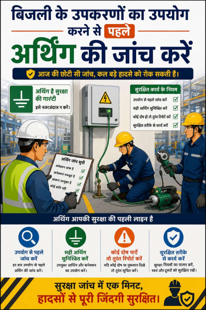 बिजली के उपकरणों का उपयोग करने से पहले अर्थिंग की जाँच करें