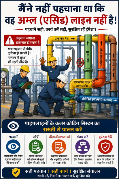 अम्ल (एसिड) लाइन की पहचान – रंग कोडिंग प्रणाली का पालन करें