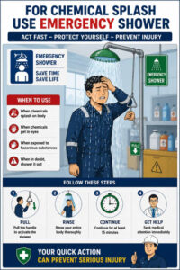 For Chemical Splash – Use Emergency Shower