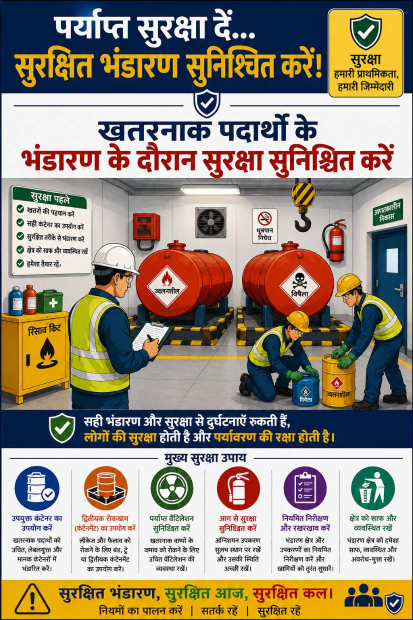 खतरनाक पदार्थों के भंडारण के दौरान पर्याप्त सुरक्षा सुनिश्चित करें