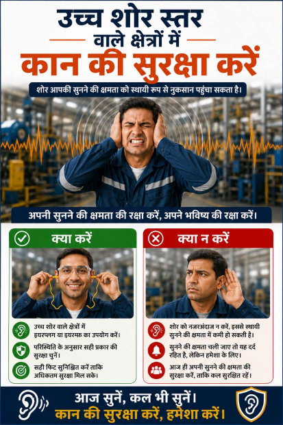 उच्च शोर स्तर वाले क्षेत्रों में कान की सुरक्षा करें