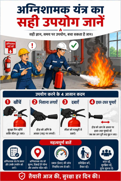 अग्निशामक यंत्र का सही उपयोग करें